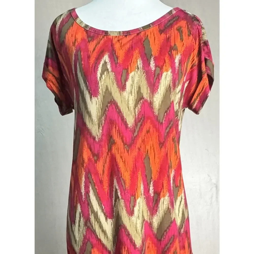 Michael Kors Womens Ikat Chevron Print Orange Pink Tie Back Dress Stretch Medium